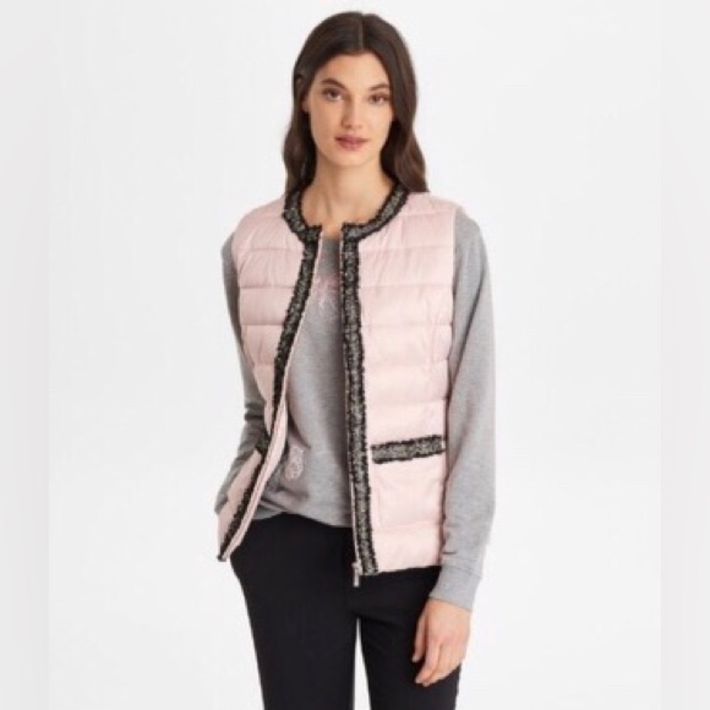 Karl Lagerfeld Light Pink Puffer Tweed Vest Size S